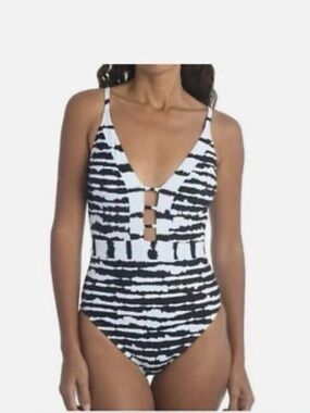 La Blanca Strappy Plunge Tummy-Control Swimsuit 💕 Sz 10 (01)